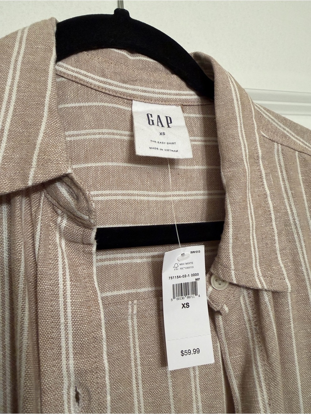 GAP Beige and White Striped Button-Down Shirt